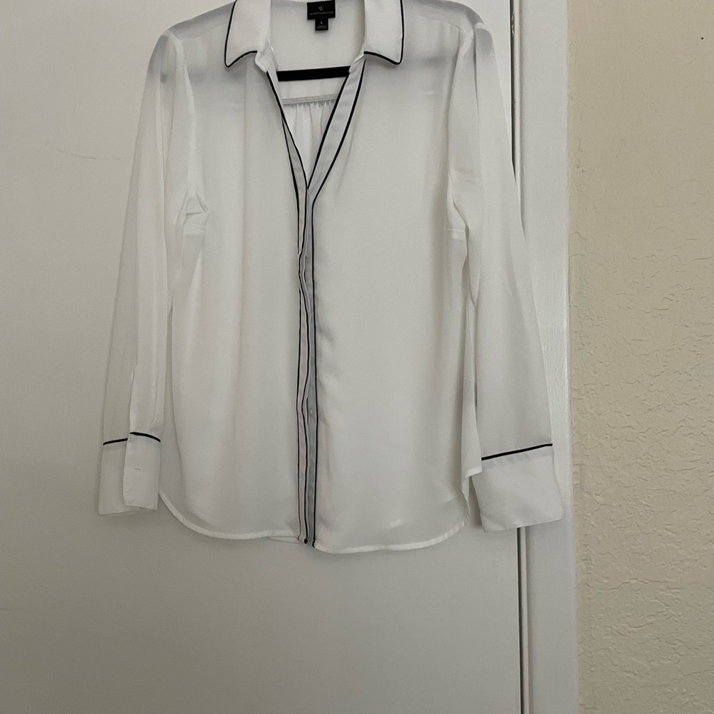 Worthington White Sheer Shirt with Black Accents